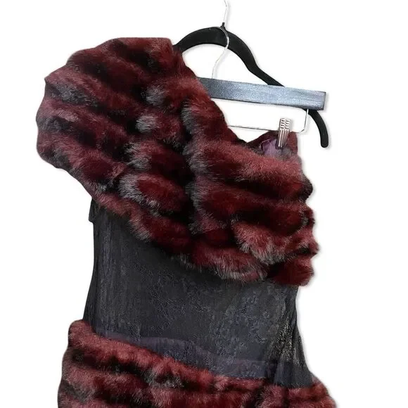 Kim Shui Aubergine Faux Fur Dress Deep Burgundy One-Shoulder mini Revolve M - Picture 7 of 13